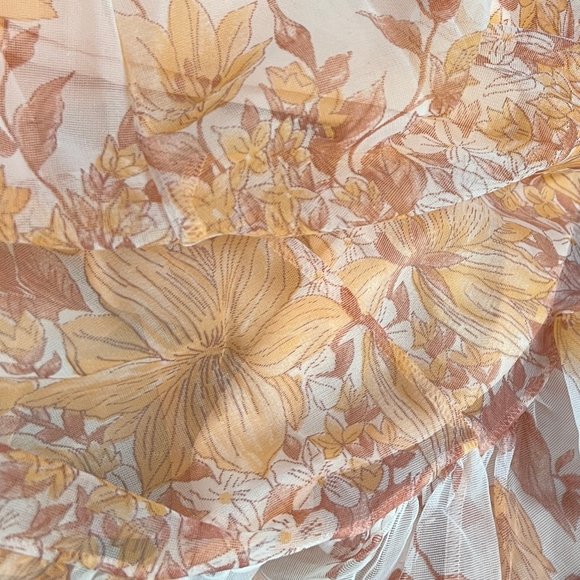 Vintage 50s 60s Nightgown Slip Dress Set Puff Sleeve Ruffle Tiered Floral MCM - Picture 9 of 10